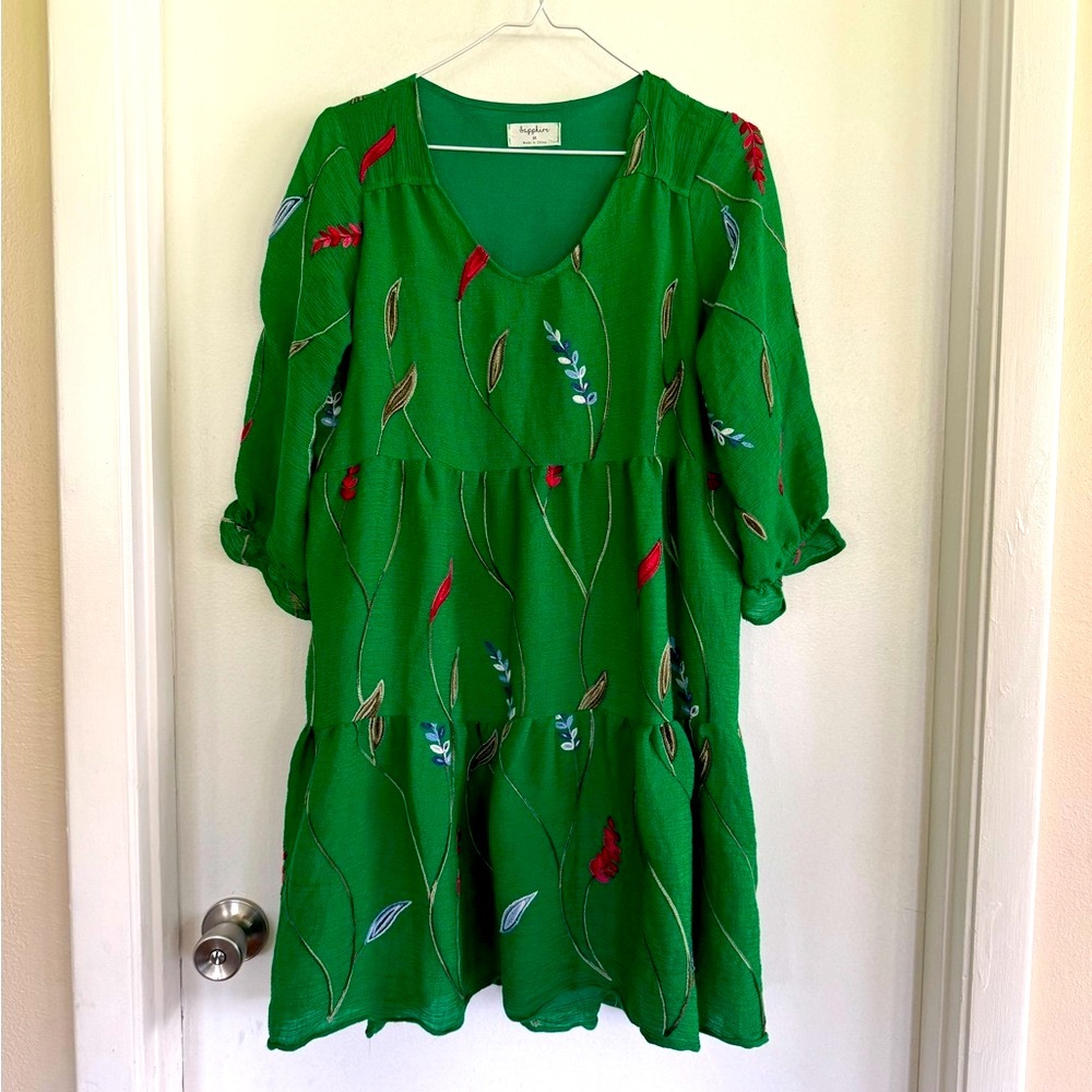 Green Floral Embroidered Dress